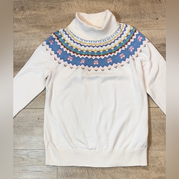 L.L. Bean Women’s Cotton/Cashmere Fair Isle Ribbed Turtleneck Sweater Size M - Picture 2 of 6